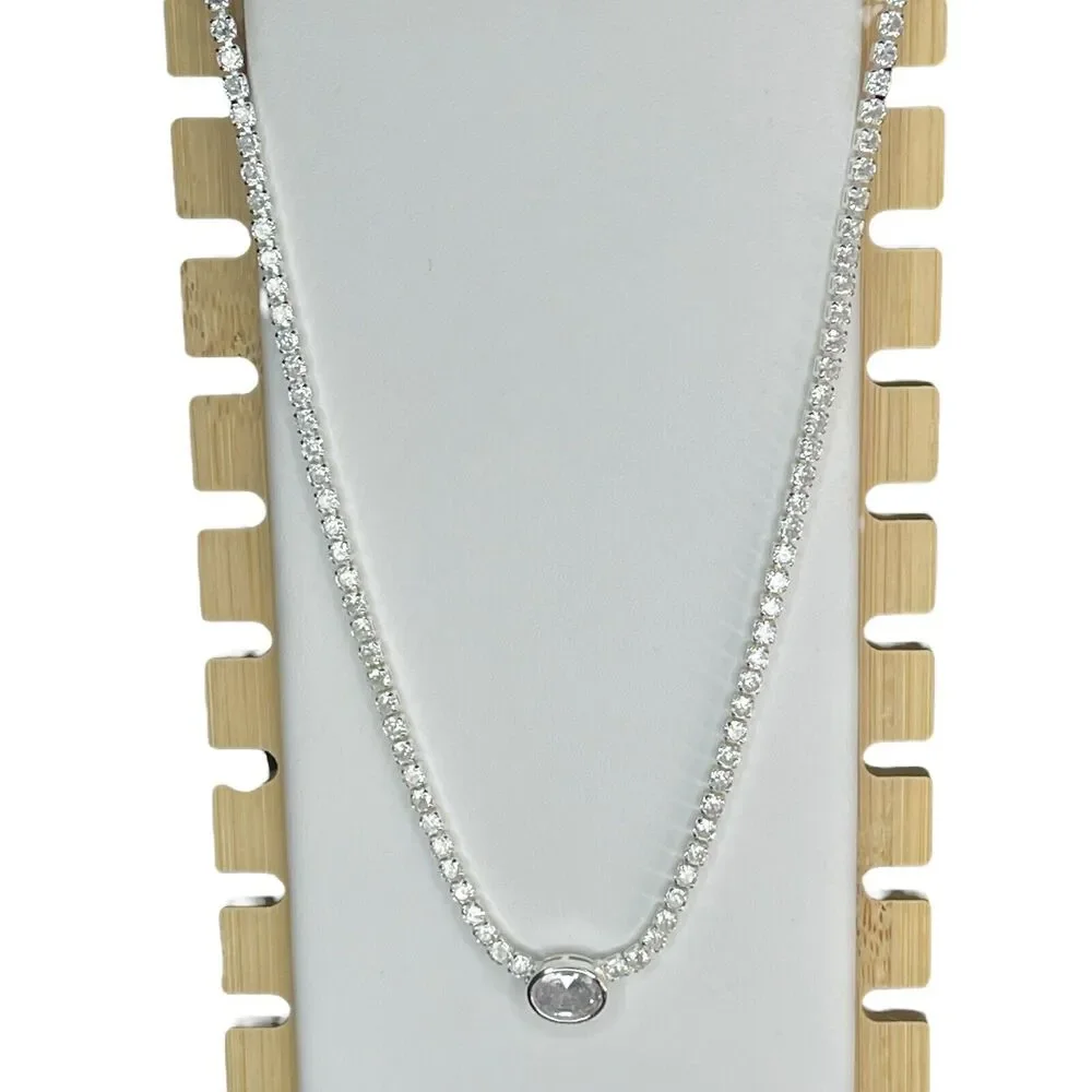 Anne Klein Silver Tone CZ Tennis Necklace Stunning Women's Statement Chic NEW